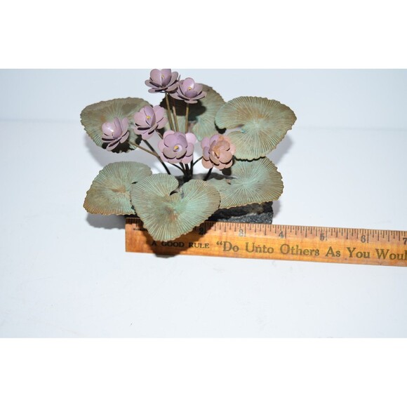 Vtg Demetrius Xethalis Brass African Violet Art Sculpture 6” Stone Base - Picture 6 of 14